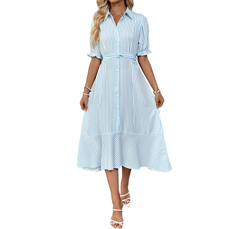 Damen Hemdblusenkleid Asymmetrischer Saum Puffärmel Norvielle