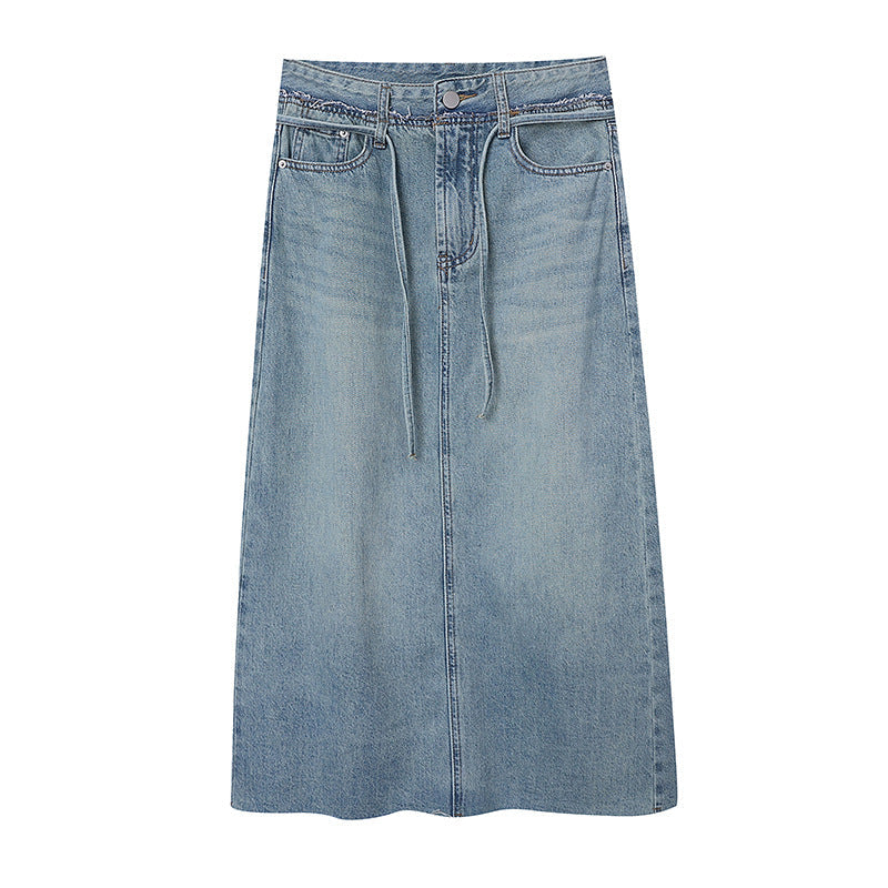 Damen Jeansrock Midi mit verstellbarer Taille und seitlichen Taschen