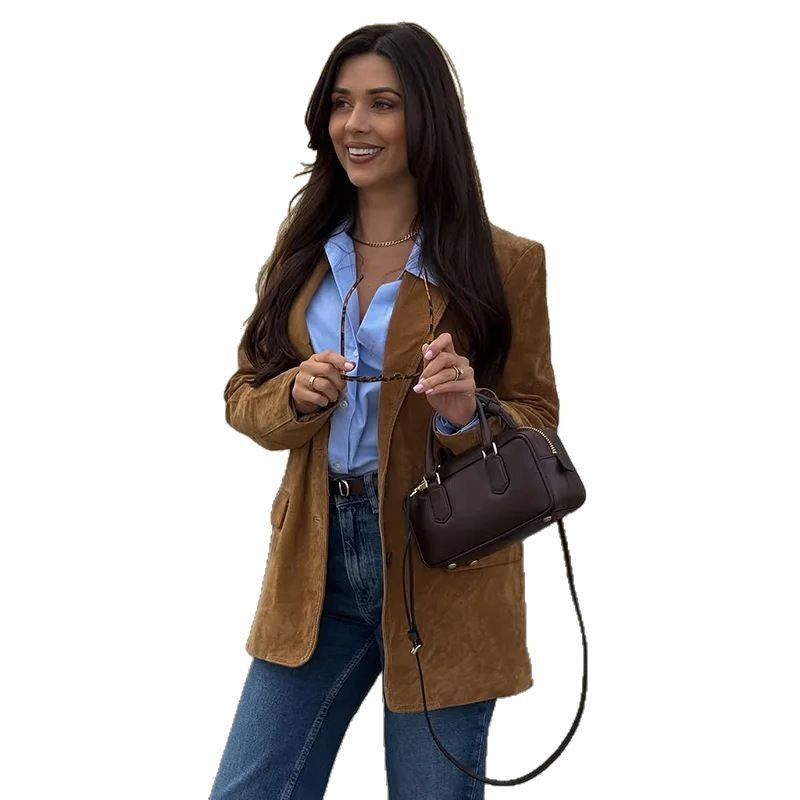 Damen Suede Blazer Wildlederjacke