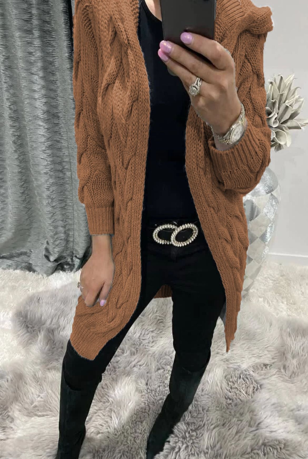 Damen Grobstrick-Cardigan mit Zopfmuster und Taschen Norvielle
