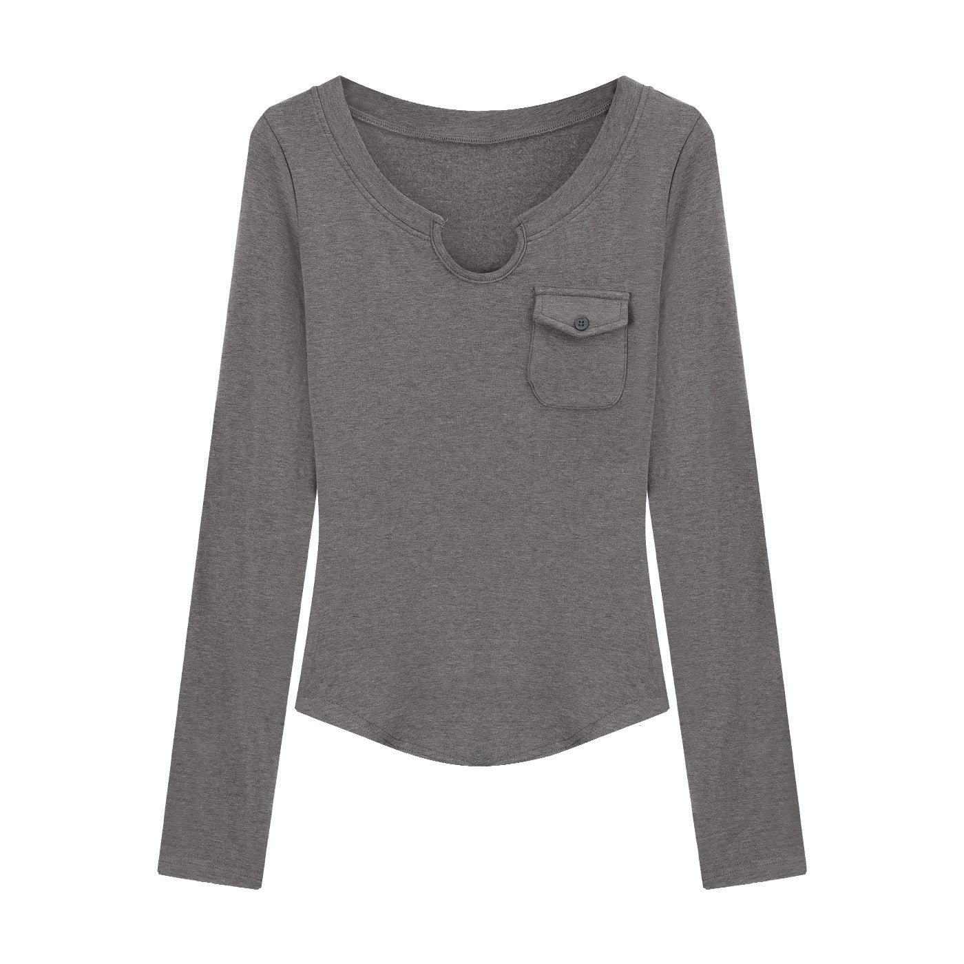 Damen Langarmshirt Slim-Fit Rundhals Brusttasche Norvielle