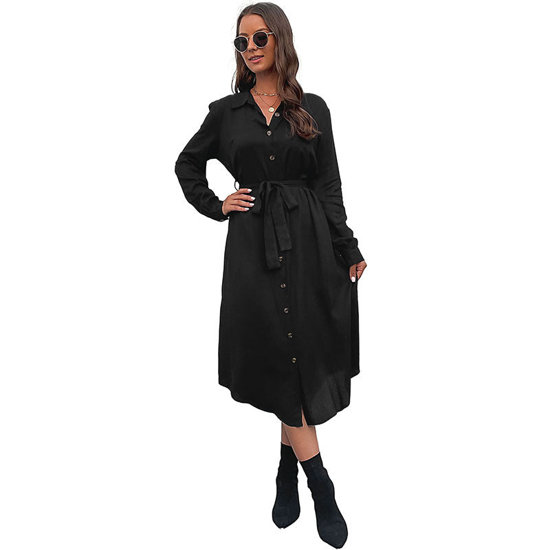 Damen Blusenkleid mit Gürtel und Knöpfen Elegant