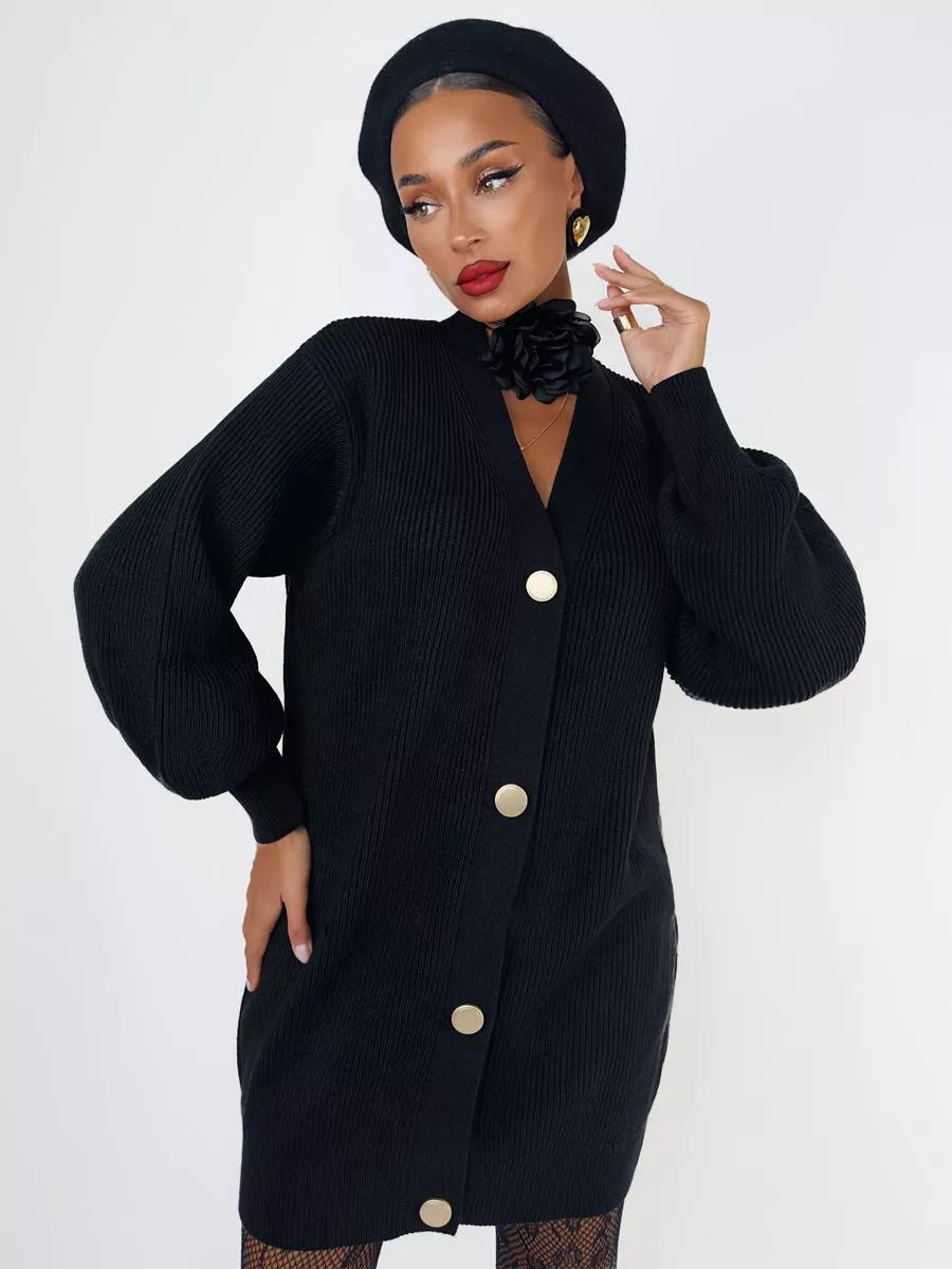 Damen Strickjacke Voluminöse Ärmel Dekorative Knöpfe Norvielle