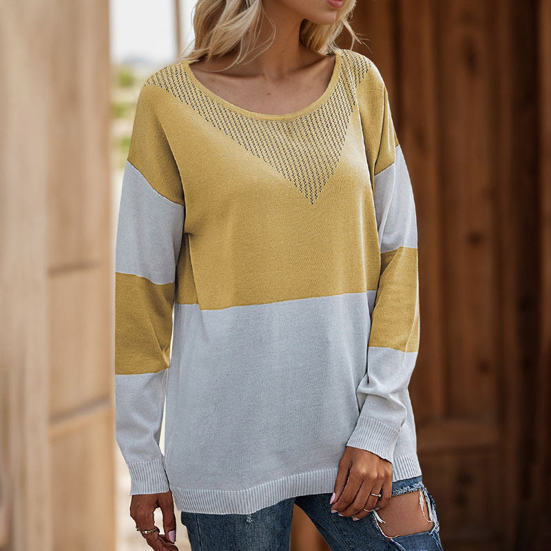 Damen Strickpullover Norvielle Rundhals Blockdesign