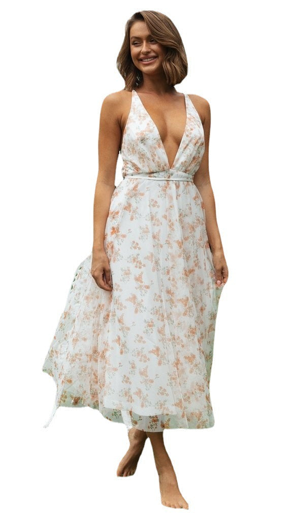 Damen Maxi-Kleid V-Ausschnitt Chiffon