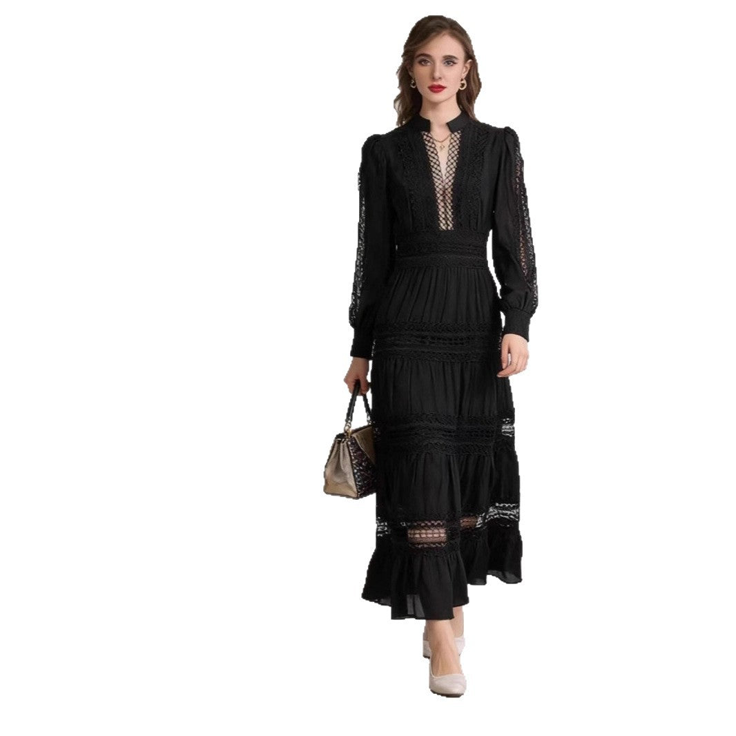 Damen Maxikleid Romantisch Rüschendetails Durchsichtig Norvielle