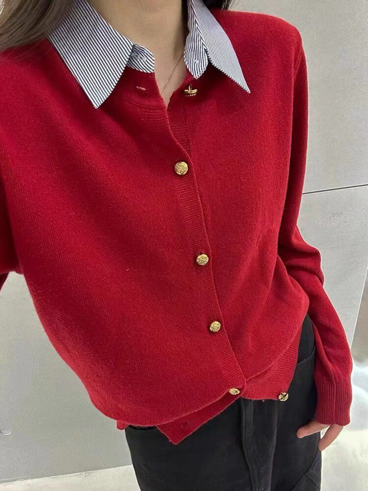 Damen Strickcardigan Fein mit goldenen Knöpfen Norvielle