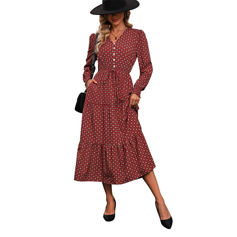 Damen Maxikleid Dekorativer Knopf Rüschendetails Norvielle