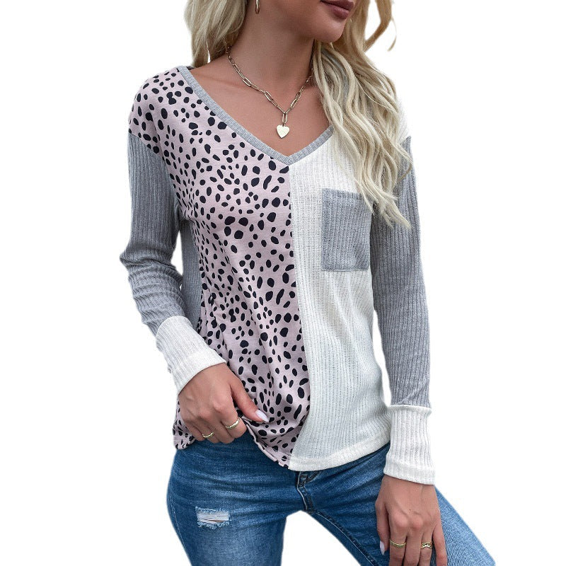 Damen Langarmshirt Gemustert V-Ausschnitt Taschen Norvielle