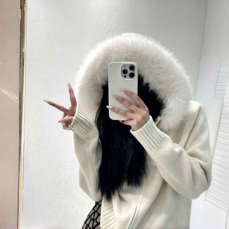 Damen Kapuzenpullover Pelzkragen Taschen Norvielle