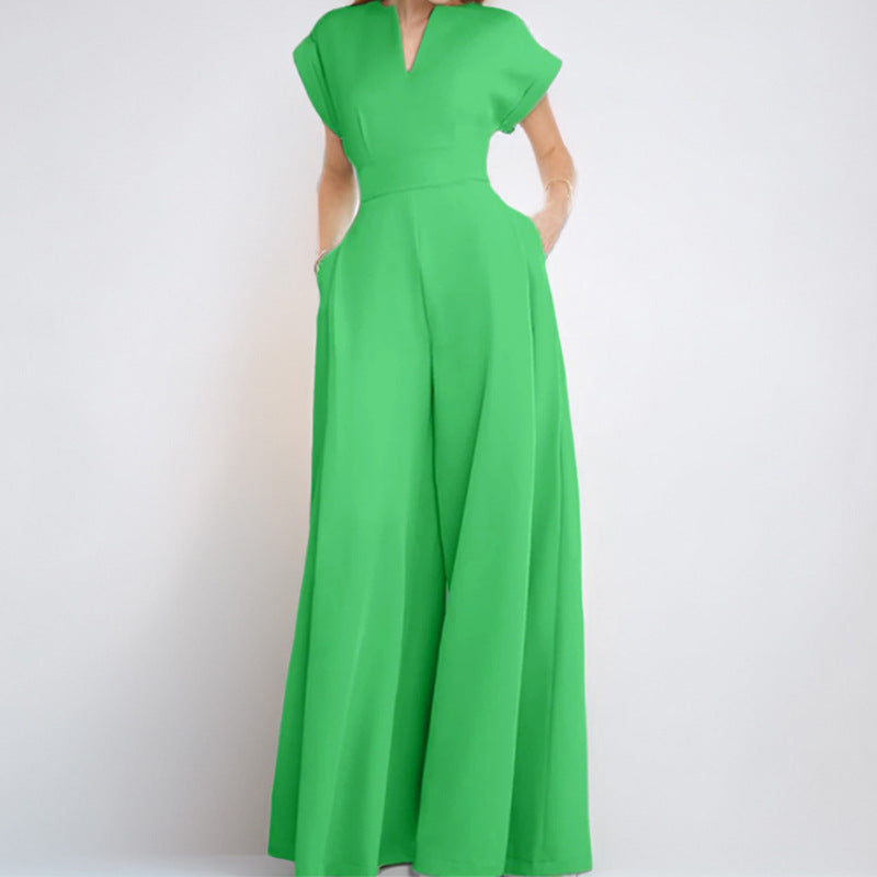 Damen Jumpsuit Weites Bein Eleganter Kragen