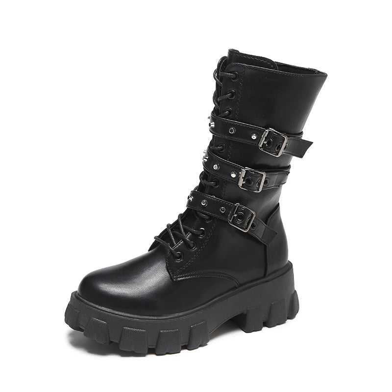 Damen High- Schnürstiefel Verstellbarer Riemen Griffige Sohle