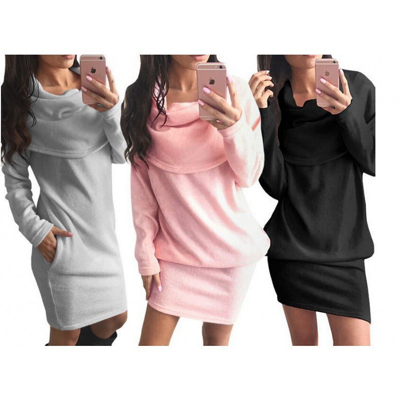Damen Kapuzenkleid aus Kuschelfleece mit Taschen