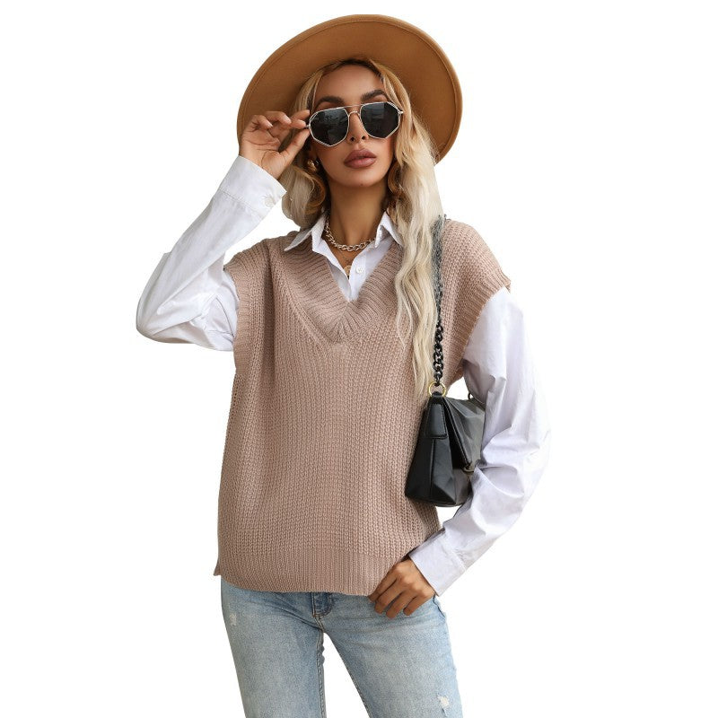 Damen Wickelstrickpullover V-Ausschnitt Voluminöse Ärmel Norvielle