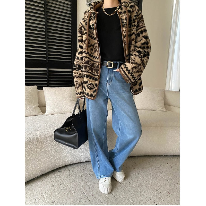 Damen Kapuzenjacke Oversized Kontrastreißverschluss