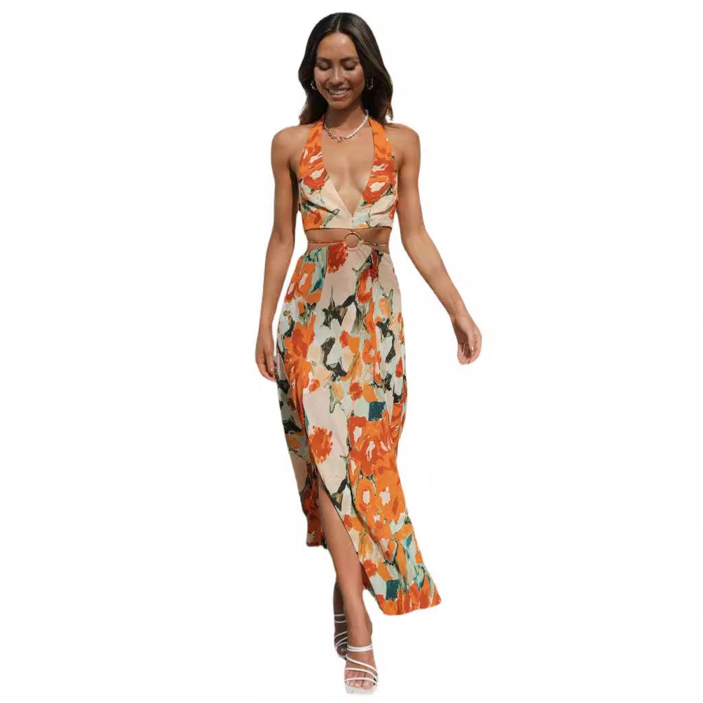 Damen Maxi-Kleid V-Ausschnitt Raffung Norvielle