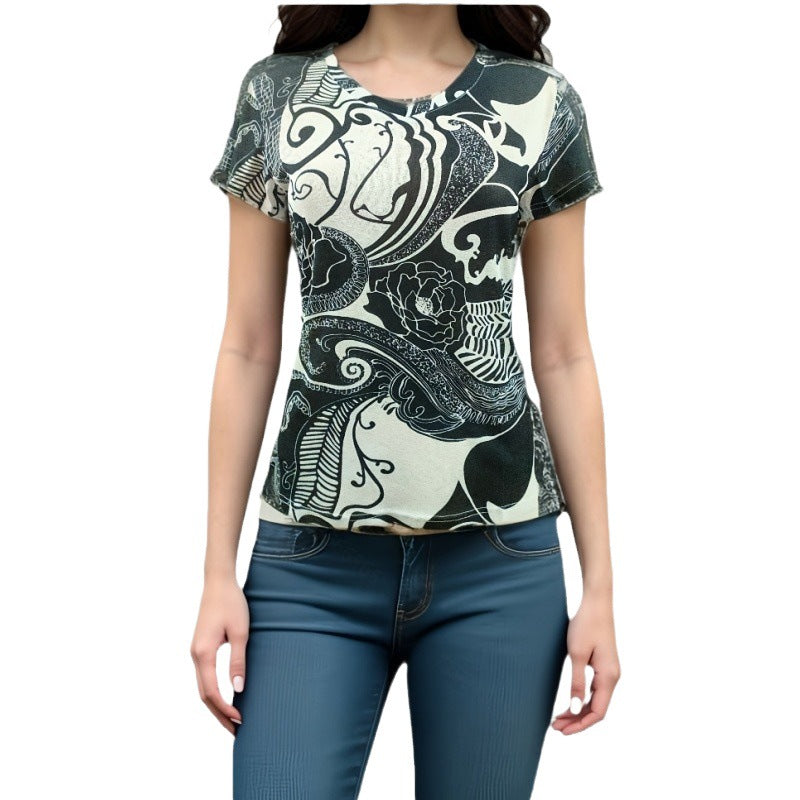 Damen T-Shirt mit Lippenmotiv Lässig Weiß
