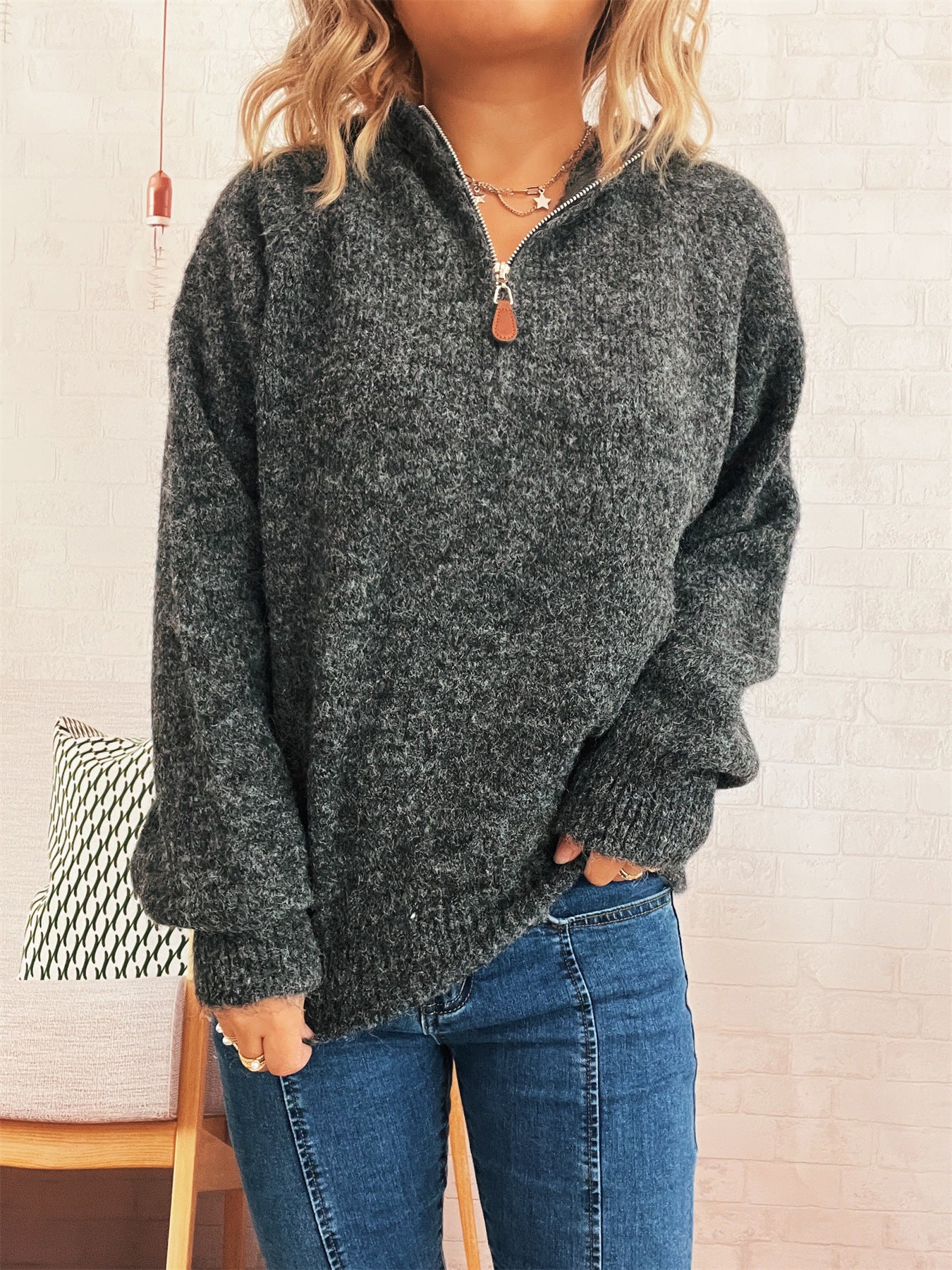 Damen Pullover Kapuze Reißverschluss Norvielle