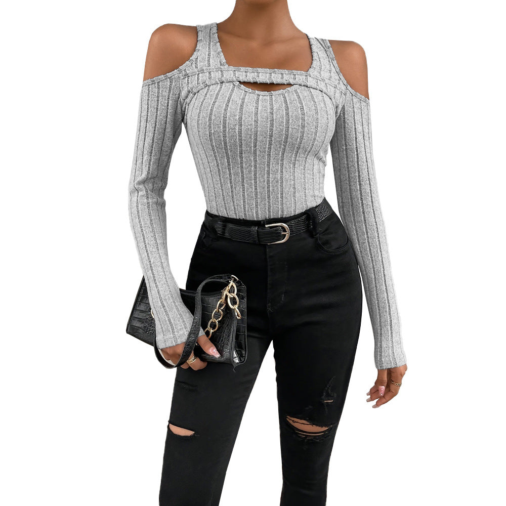 Damen Langarm- Strukturiert V-Ausschnitt Cut-Out-Details Norvielle