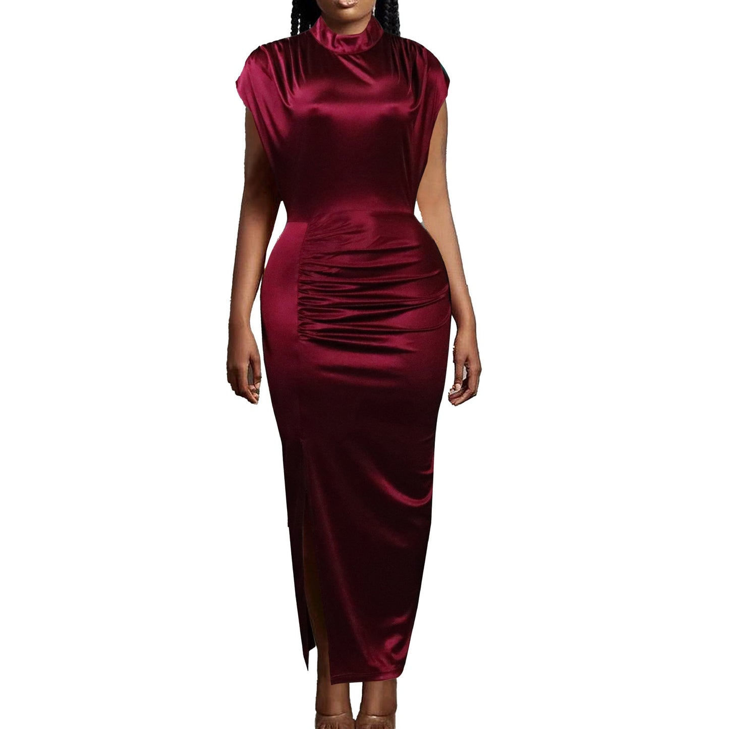 Damen Midi-Kleid Raffungen Figurbetont
