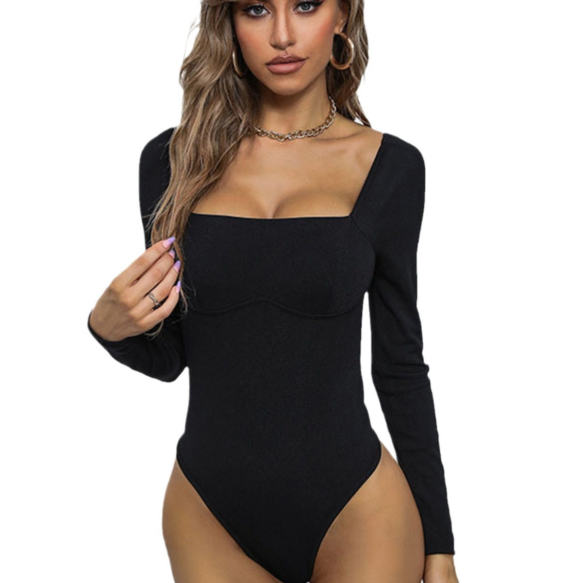 Damen Body Quadratischer Ausschnitt Langer Ärmel