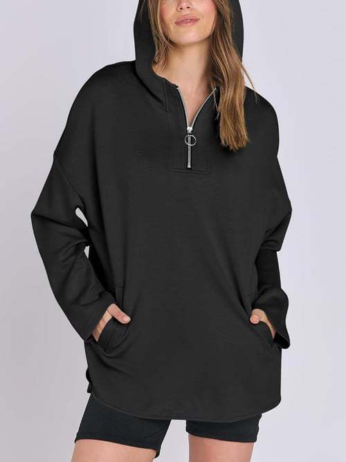 Damen Hoodie Halbzipp Norvielle Baumwolle Locker Beige
