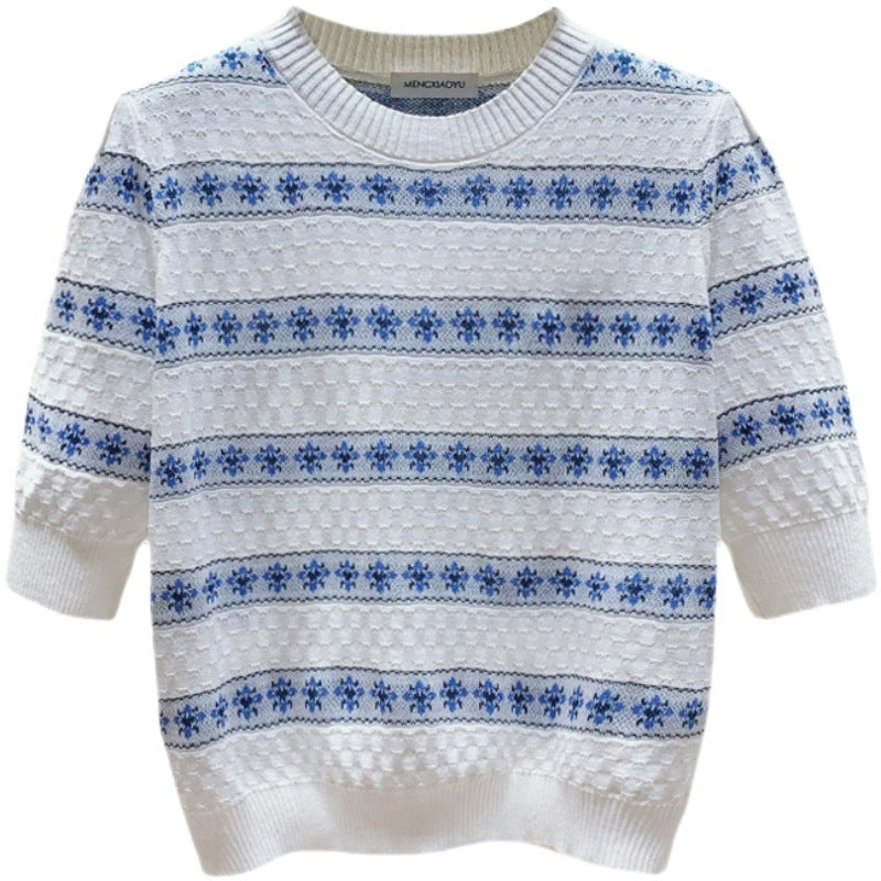 Damen Pullover Baumwolle Strukturiertes Muster Floral Norvielle