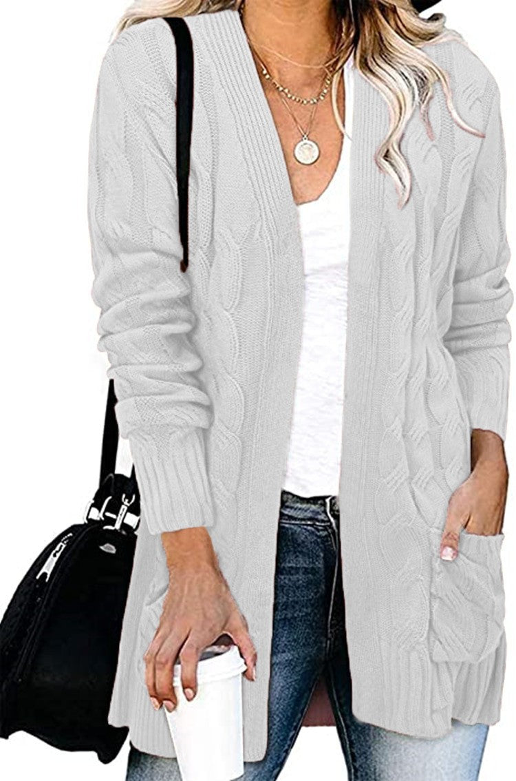 Damen Strickjacke Kabelmuster Offene Taschen Norvielle
