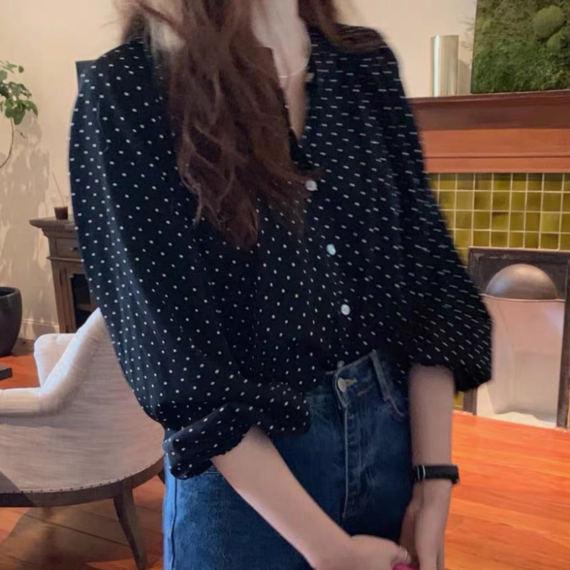 Damen Bluse Puffärmel Dots-Design Norvielle