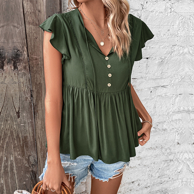 Damen Bluse Rüschendetails Knopfverschluss Norvielle