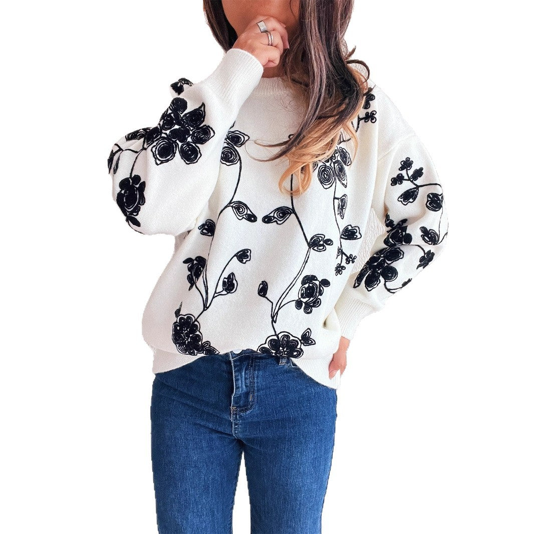 Damen Oversized Pullover Florales Design Norvielle