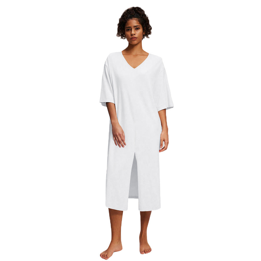 Damen Midikleid V-Ausschnitt Seitenschlitz Norvielle