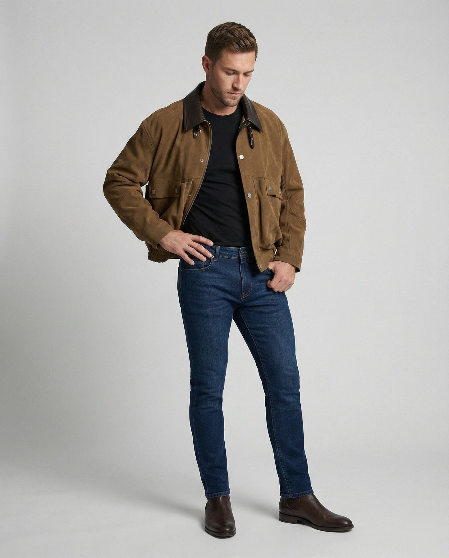 Herren Wildleder Blouson Boxy Leder