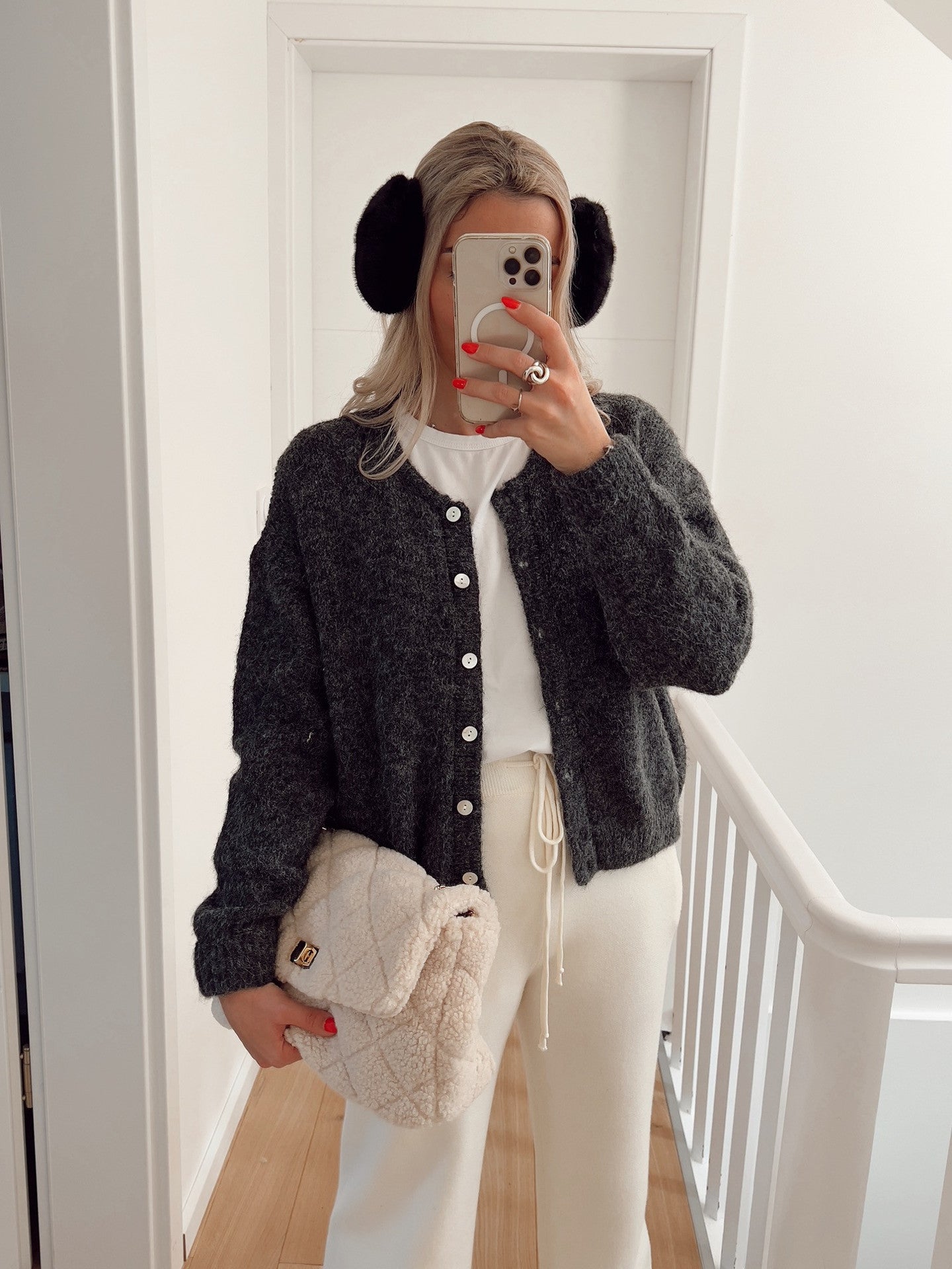 Damen Strickjacke Lässig Feinritz Knöpfe Beige