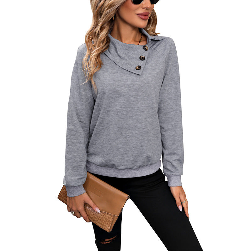 Damen Pullover Hochklappbarer Kragen Dekorative Knöpfe Norvielle