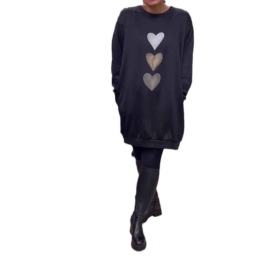Damen Kapuzenshirt Herzmotiv Locker Passform