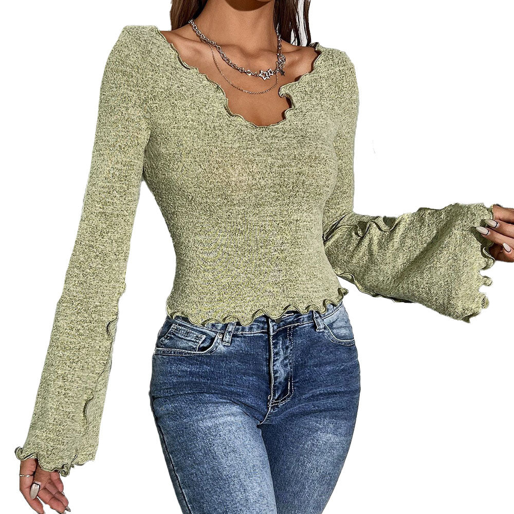 Damen Langarmshirt Welliger Saum Strukturmuster Norvielle