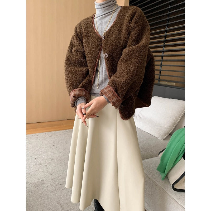 Damen Oversized Fleecejacke Kuschelig Kontrastdetails Norvielle