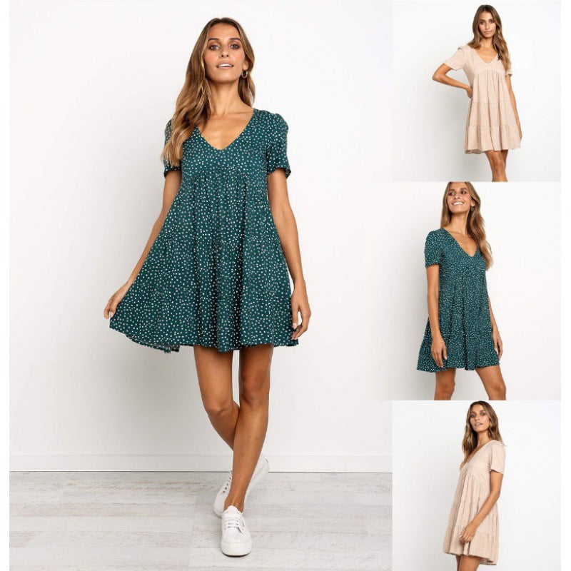 Damen Kurzarm-Kleid Baumwolle Voluminöser Rock Norvielle