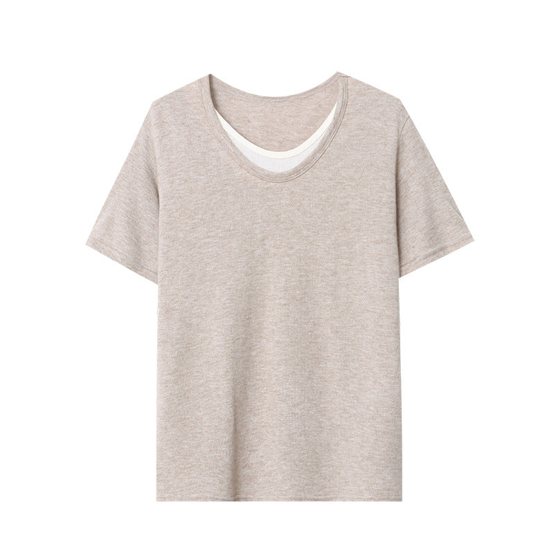 Damen Kurzarmshirt V-Ausschnitt Baumwolle Weiß