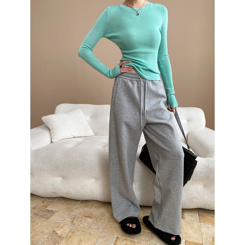 Damen Off-Shoulder Pullover Set mit weiter Hose Norvielle