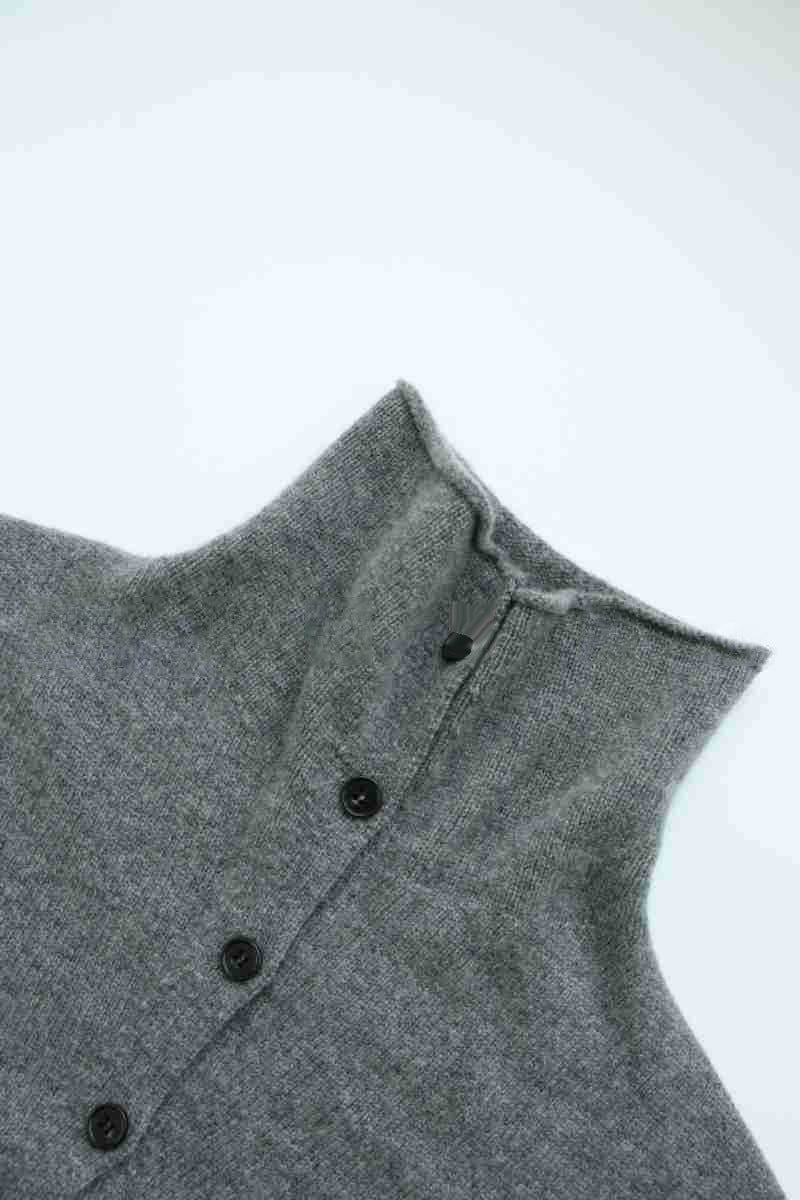 Damen Strickcardigan Hochkragen Knopfleiste Beige
