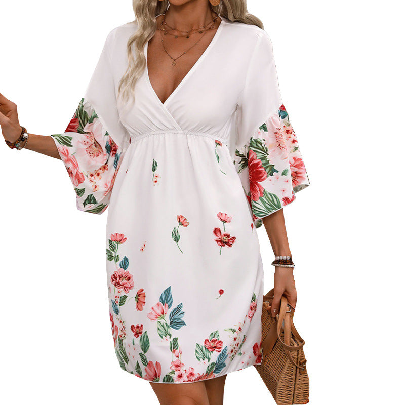 Damen Wickelkleid Luftig Florales Muster Rüschen Elegant