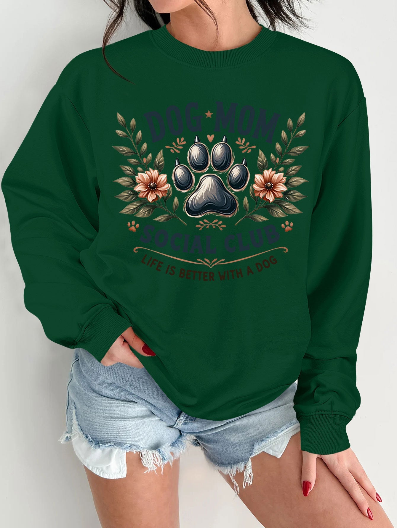 Damen Sweatshirt Hundemotiv Aufdruck Norvielle