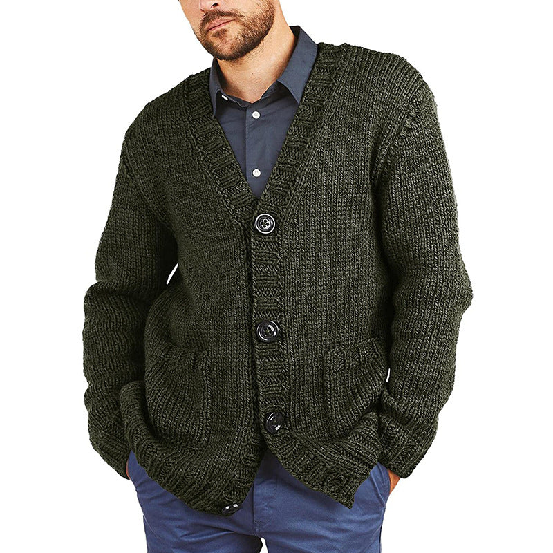 Herren Grobstrickjacke V-Ausschnitt Warm Beige