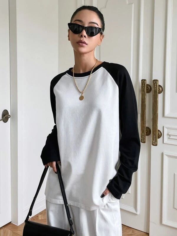 Damen Langarmshirt Kontrastärmel Norvielle