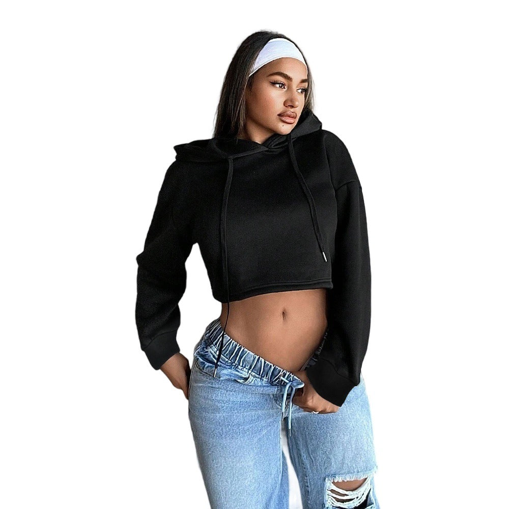 Damen Cropped Sweatshirt Locker Kapuze Norvielle