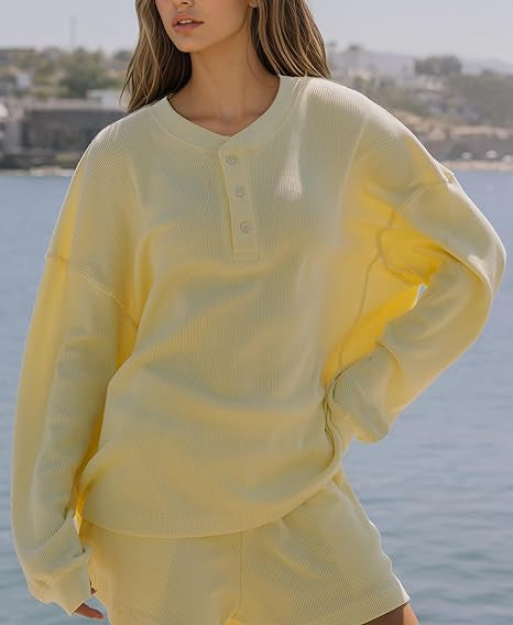 Damen Langarm-Pullover mit Knöpfen und Details aus Baumwolle Beige