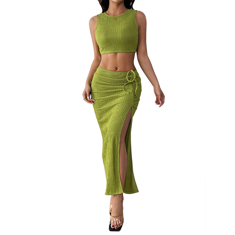 Damen Ensemble Oberteil Rock Set seitlicher Schlitz modischer