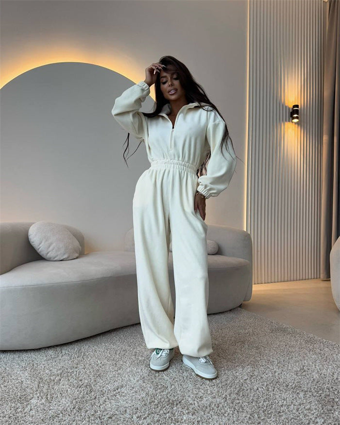 Damen Sportlicher Jumpsuit High-Waist Verdeckter Reißverschluss